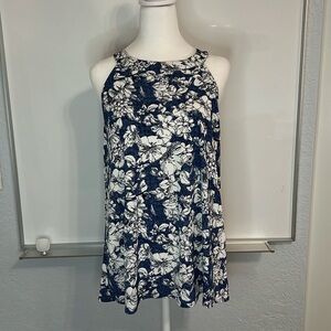 Fortune & Ivy Floral Blue White Halter Tank Medium